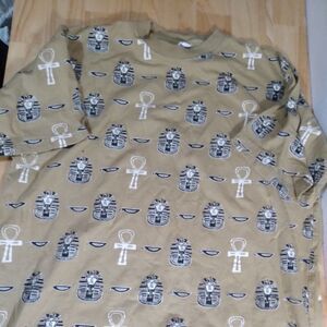 Vintage Sphinx Ankh Egypt Heiroglyphs Pattern Tee